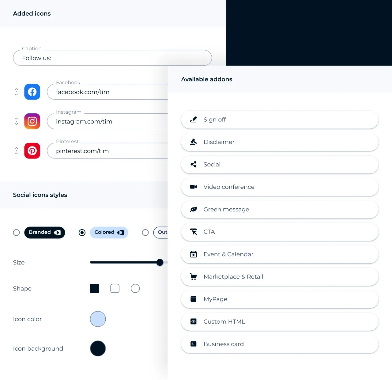 5. Customize social links in the Social tab