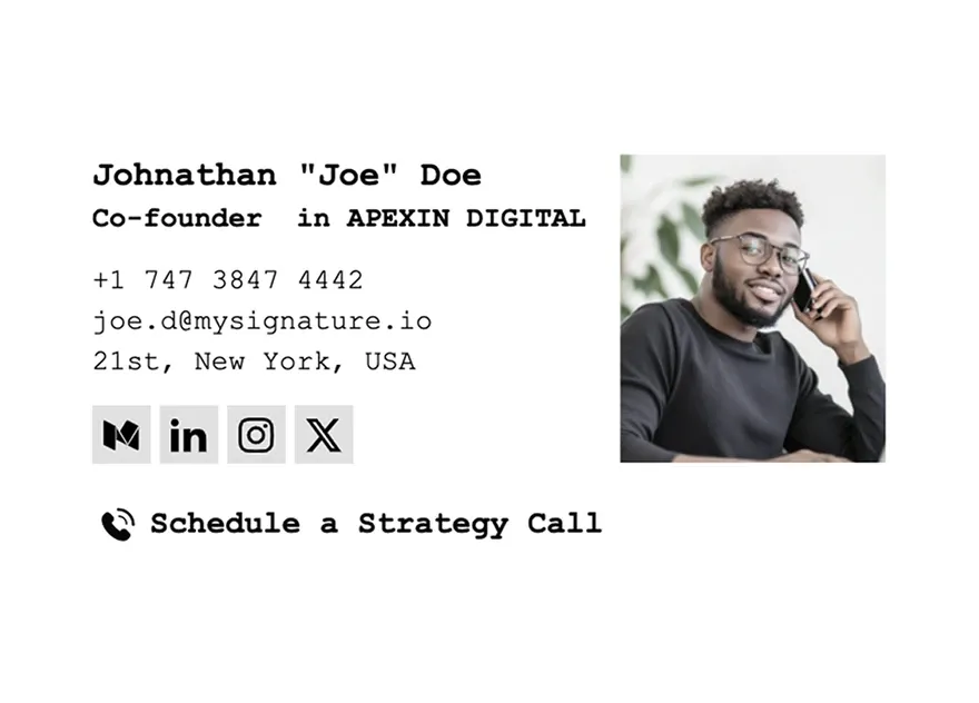 A personal email signature example with a full name and a nickname displayed at the top