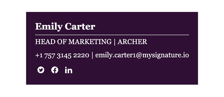 A personal email signature example that features the sender’s company and job title