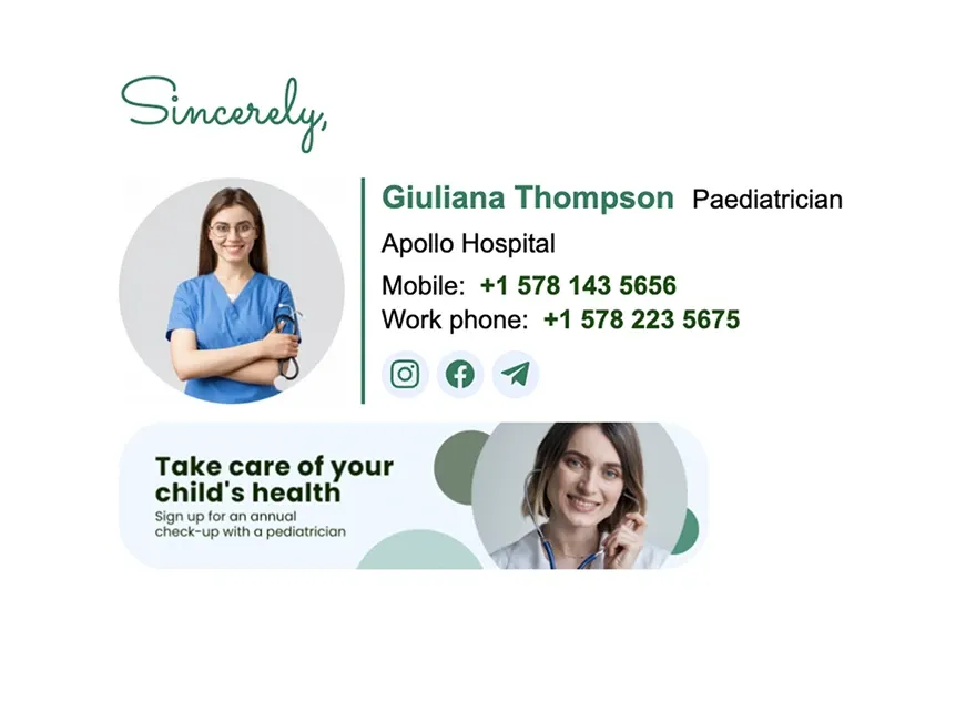 A personal email signature example with work phone and personal phone numbers