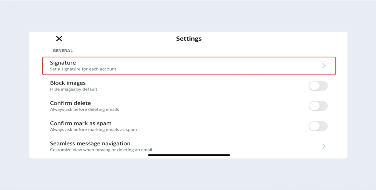 Scroll down to “Signature” and toggle it on.