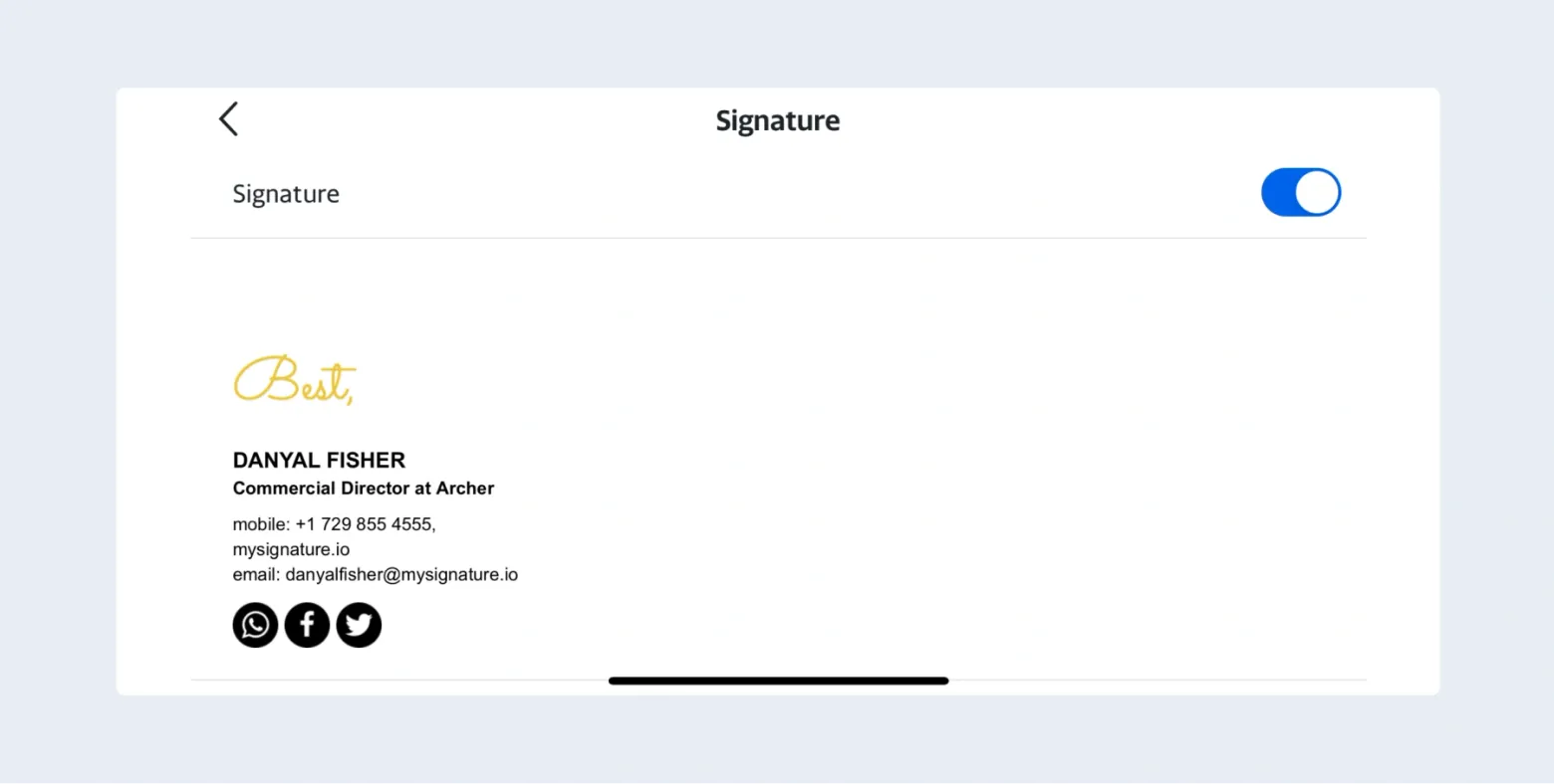 Scroll down to “Signature” and toggle it off.