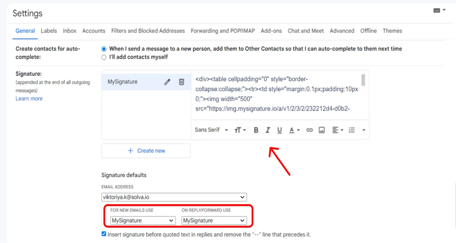 Insert your own HTML in Gmail signature