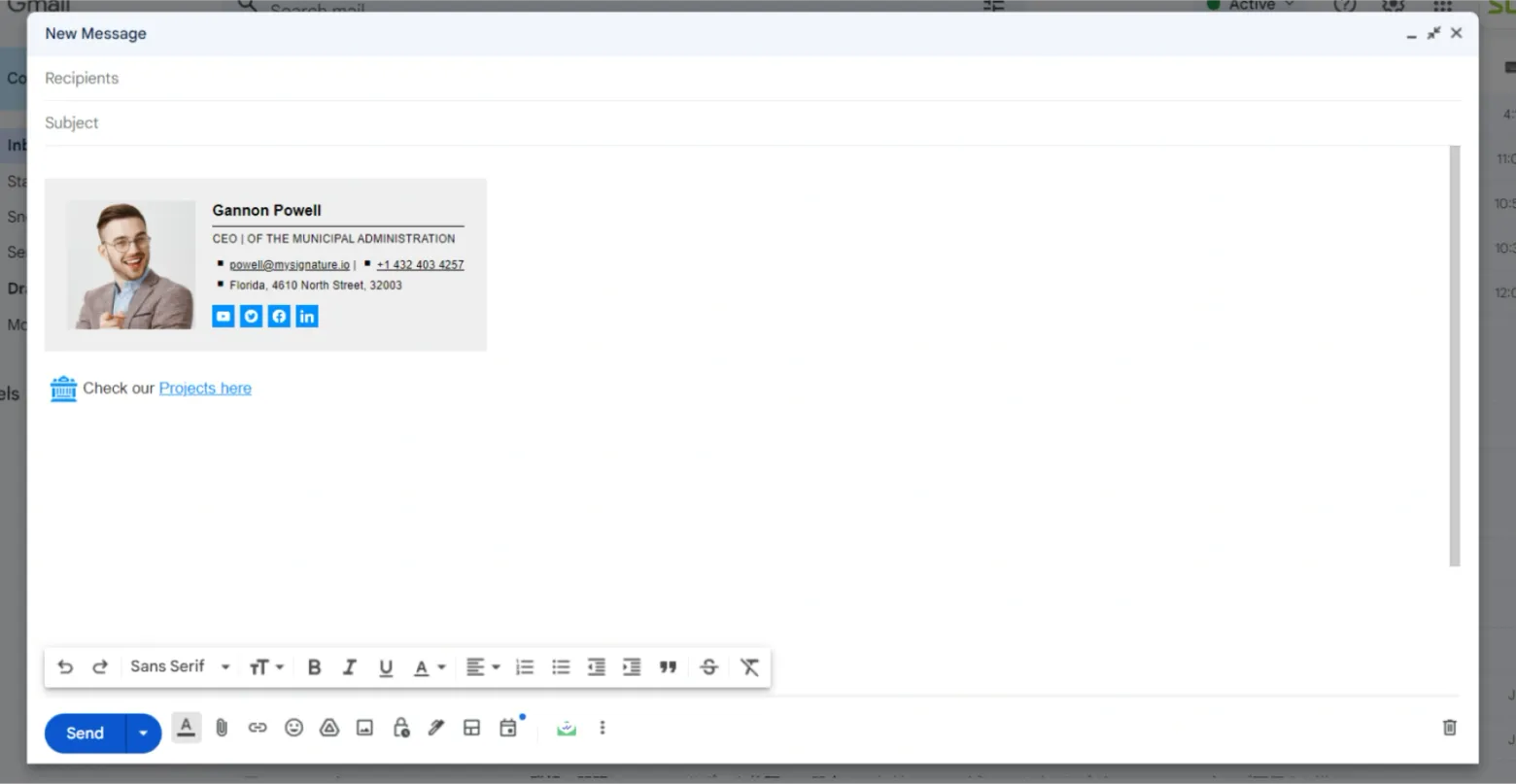 Write a new email message to ensure your professional email signature appears correctly.
