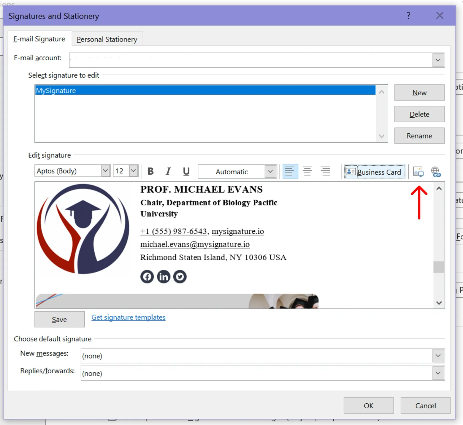 Click "OK" to save your updated signature.