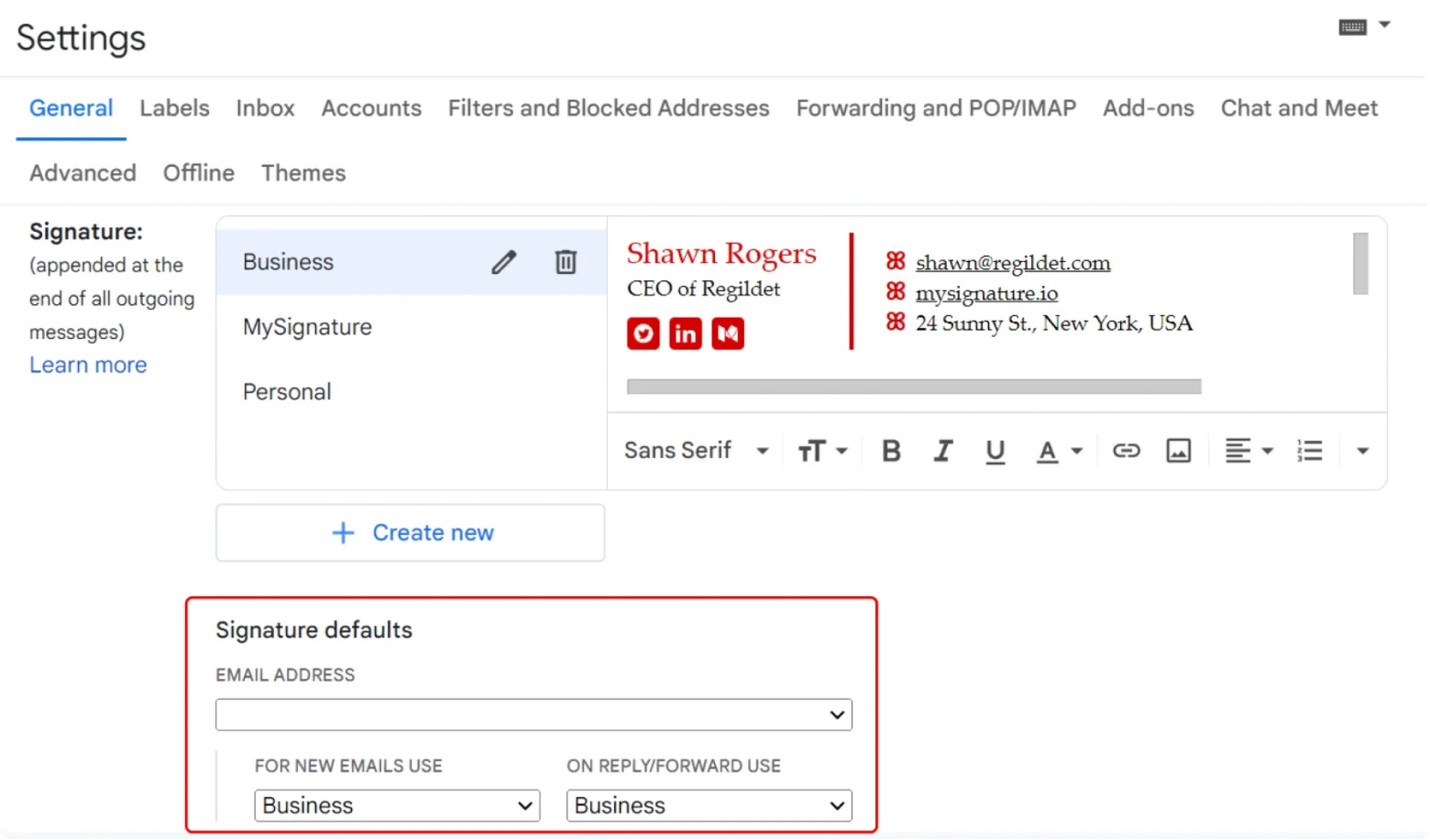 Managing Gmail multiple signatures