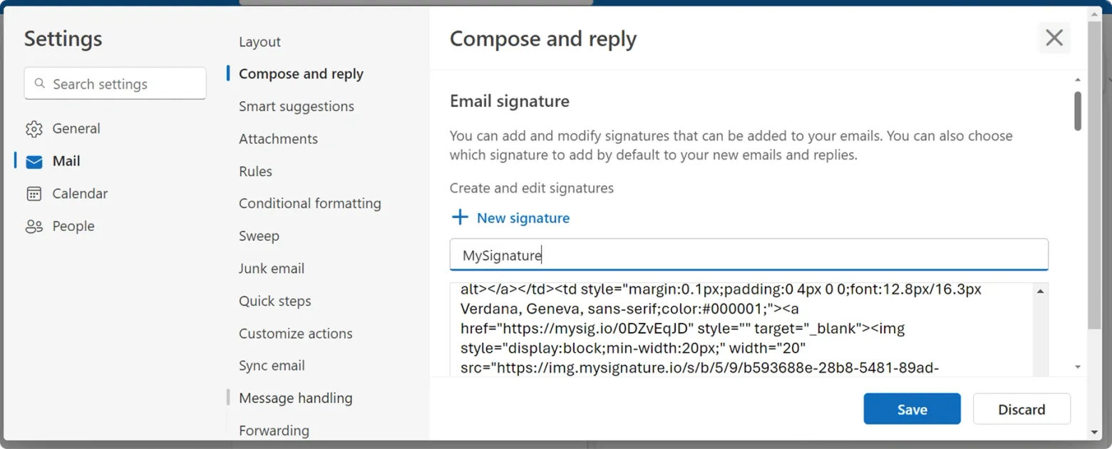 Create a new signature with your HTML code.