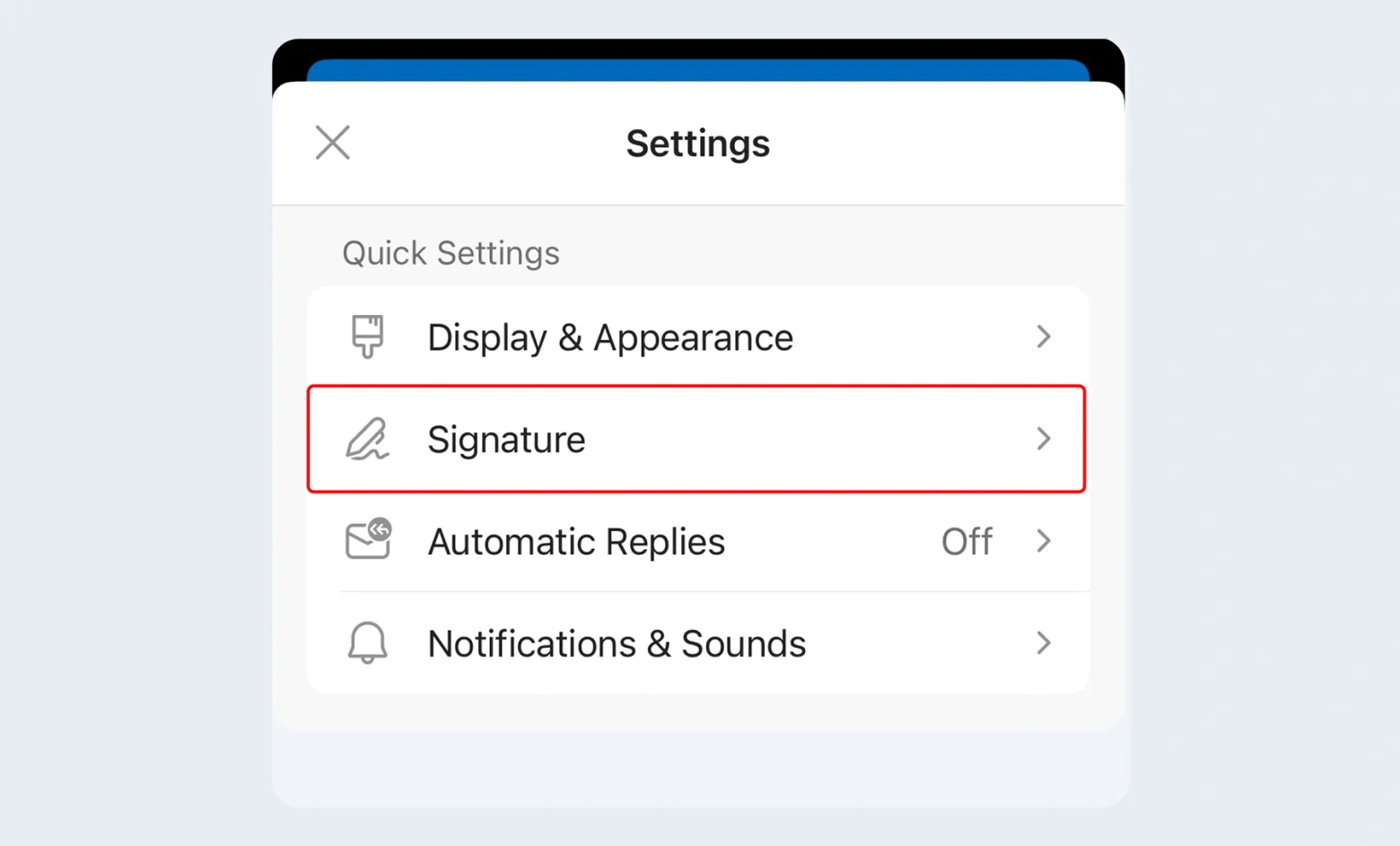 Scroll down and tap "Signature".