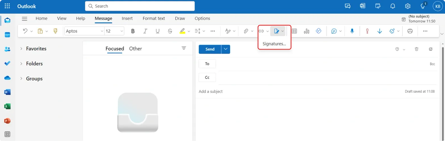 Open the Outlook web client in the Chrome browser.