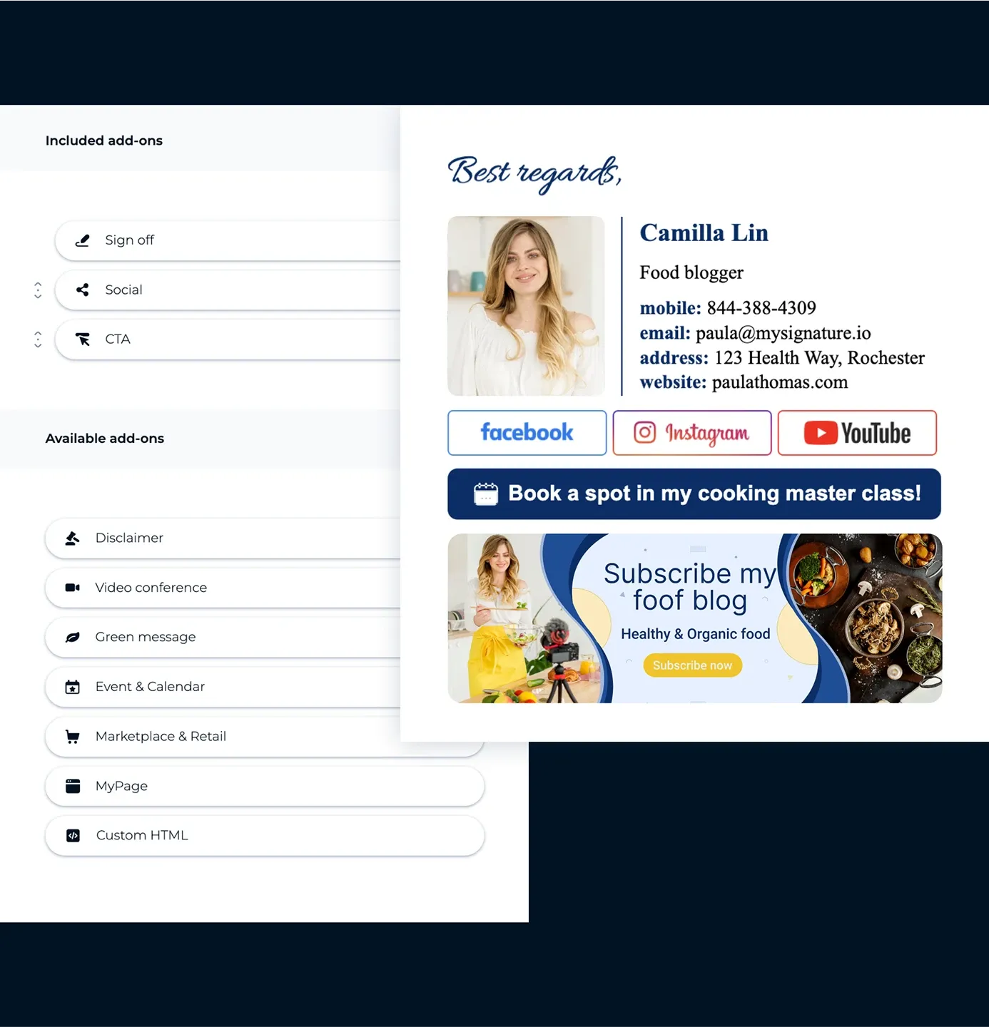 Tip 2: Add clickable icons and CTAs for an effective lead-generating email signature