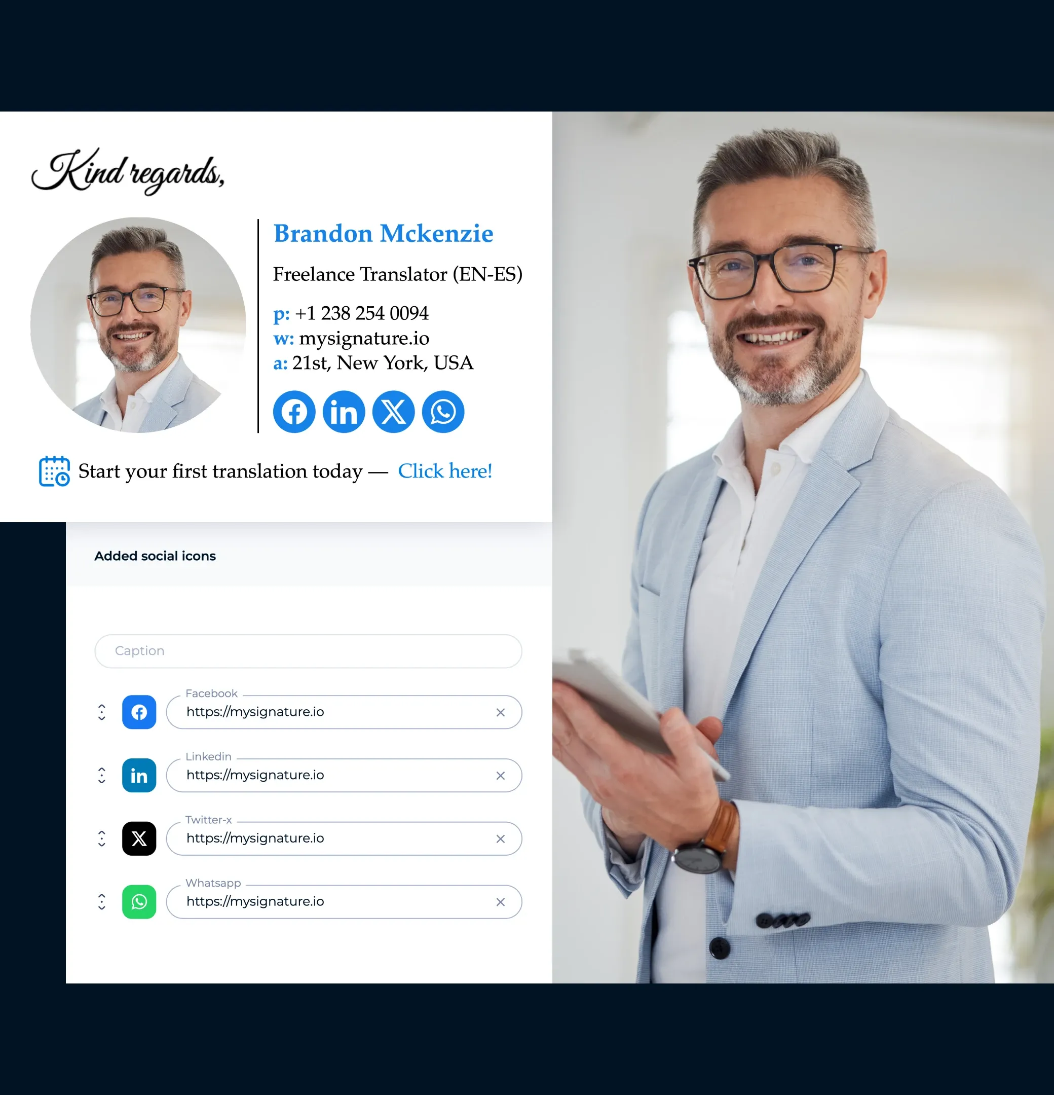 Add your social media and portfolio links