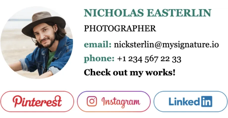 Links to social media profiles