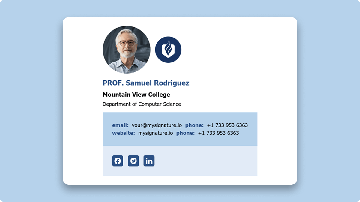 Blue Email Signature for Professor