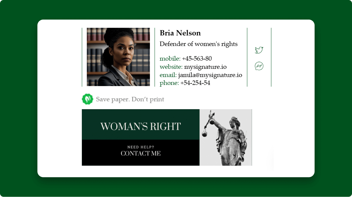 Green Email Signature for Lawyer