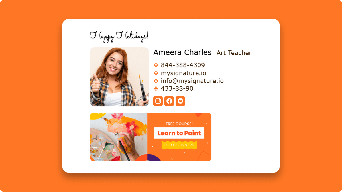 Orange Email Signature for Art Teacher
