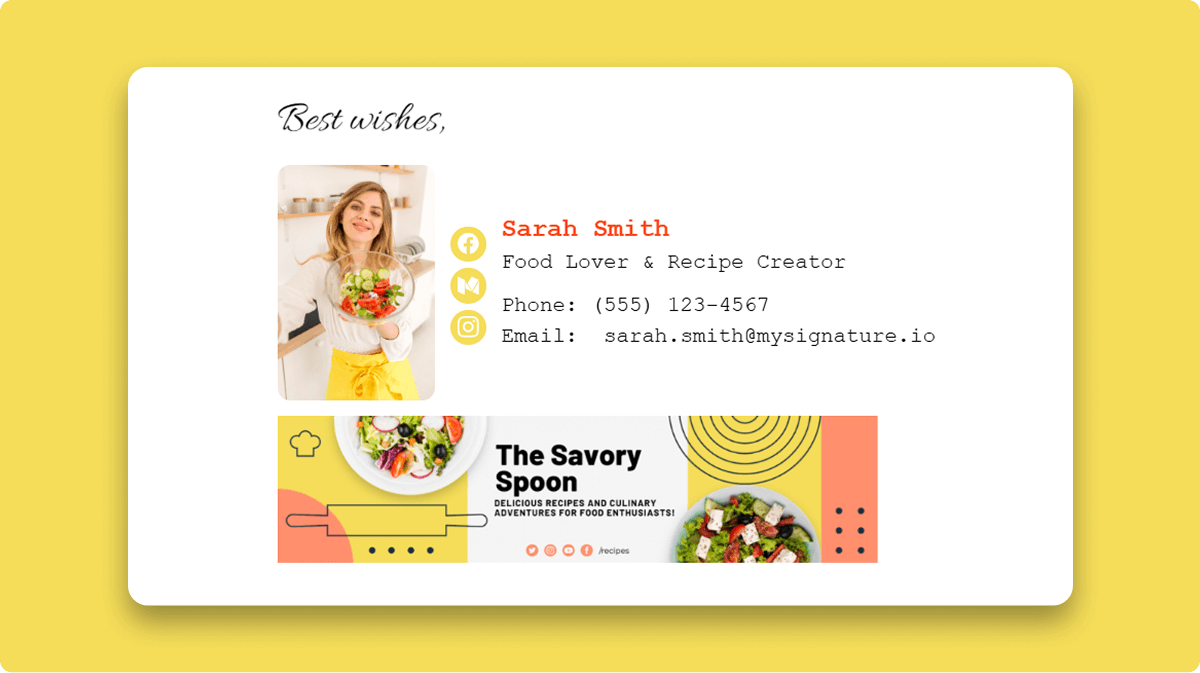 Yellow Email Signature for Recipe Creator