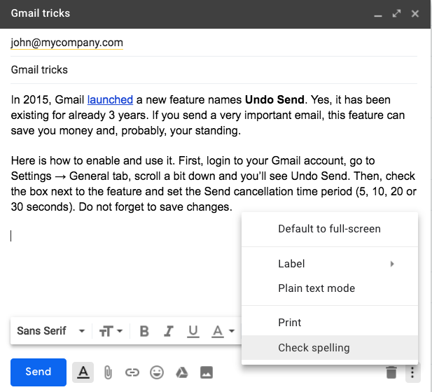 Gmail spelling check