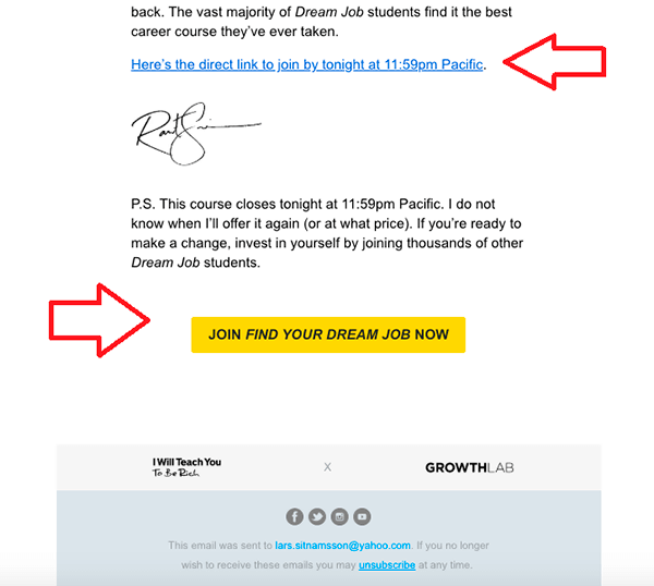 Email example with CTA