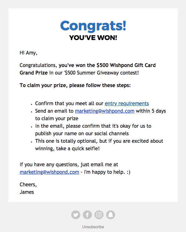 Congratulations Email For Winning A Contest