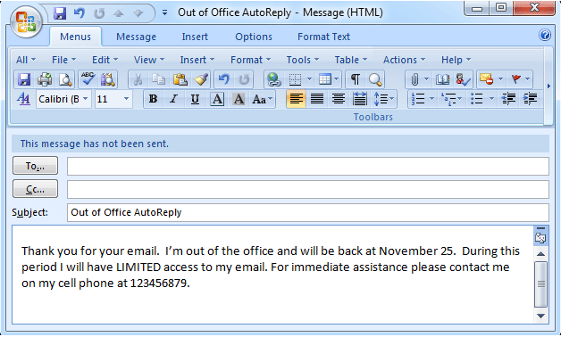 Out of the office email