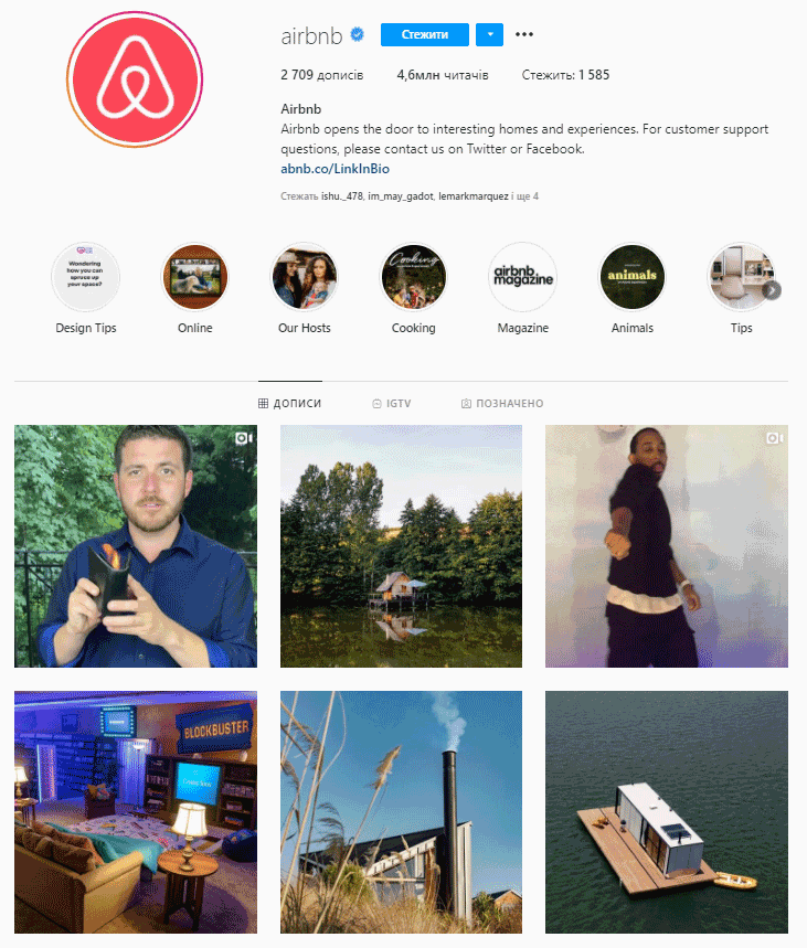 airbnb's instagram account