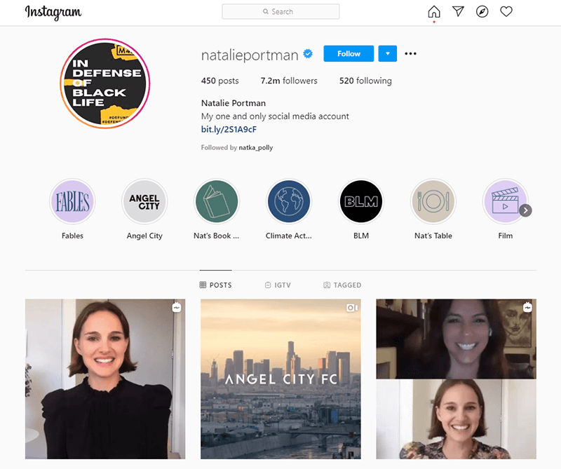 Natalie Portman's personal Instagram account