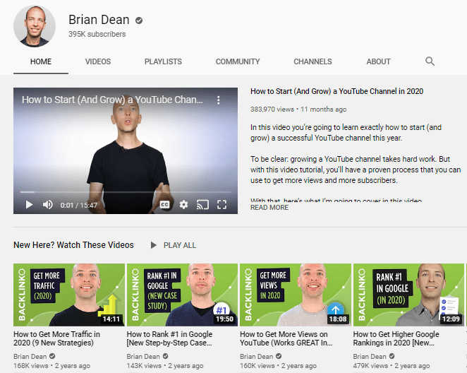 Brian Dean's YouTobe channel