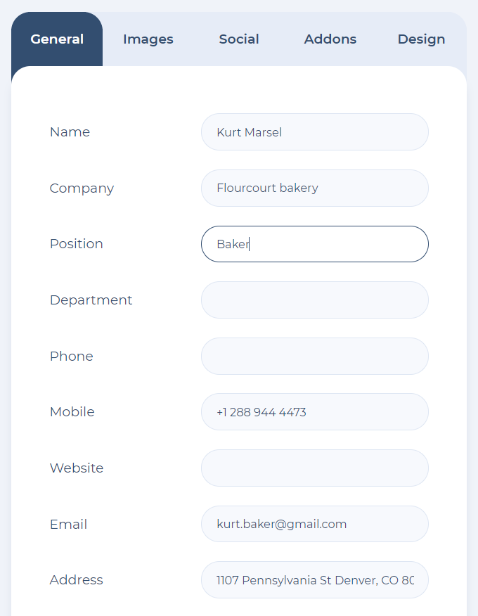  Enter personal information in the MySignature email Signature editor