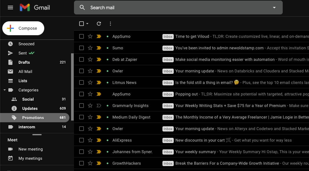 Dark Mode in Gmail