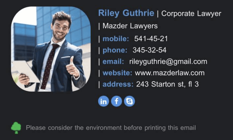 Email sIgnature example with proper font colors