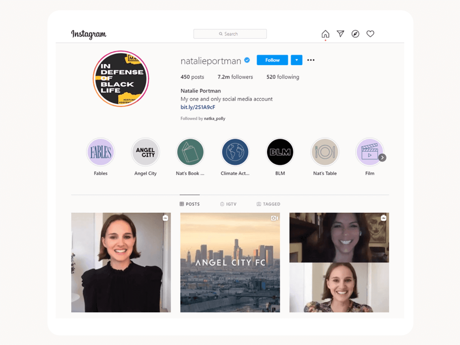 Natalie Portman's Instagram profile