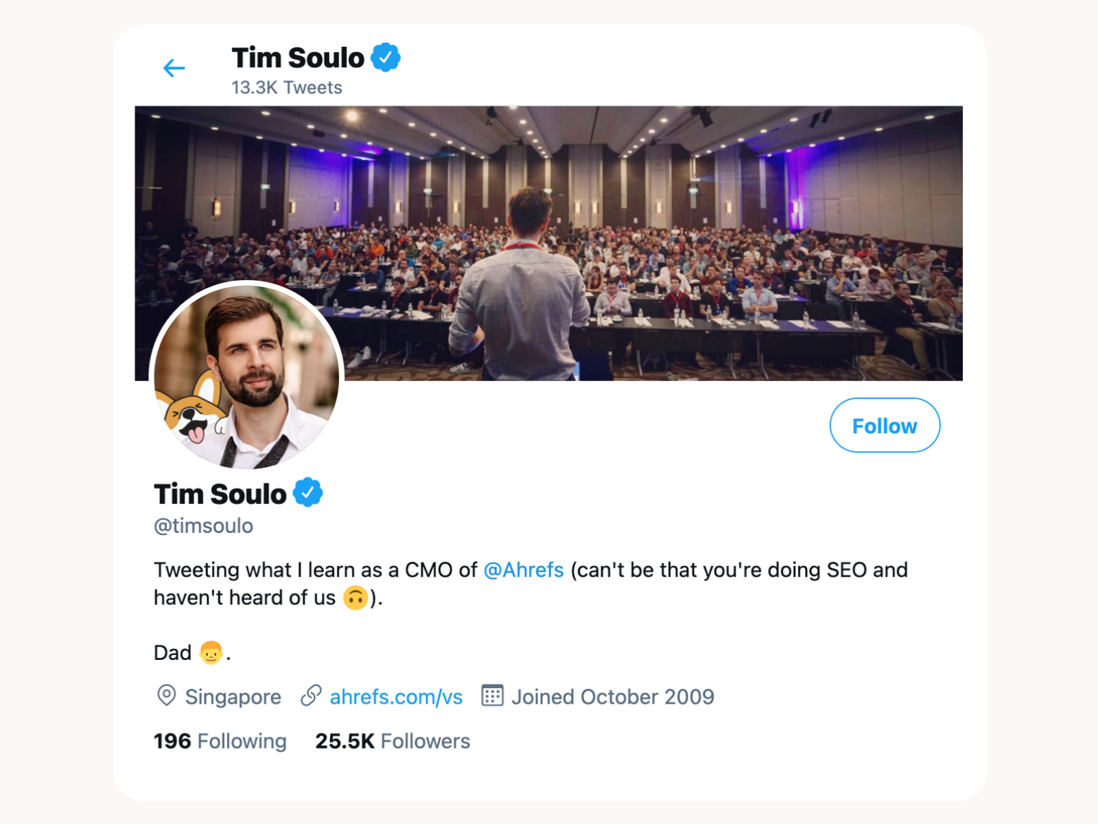 Tim Soulo's Twitter account