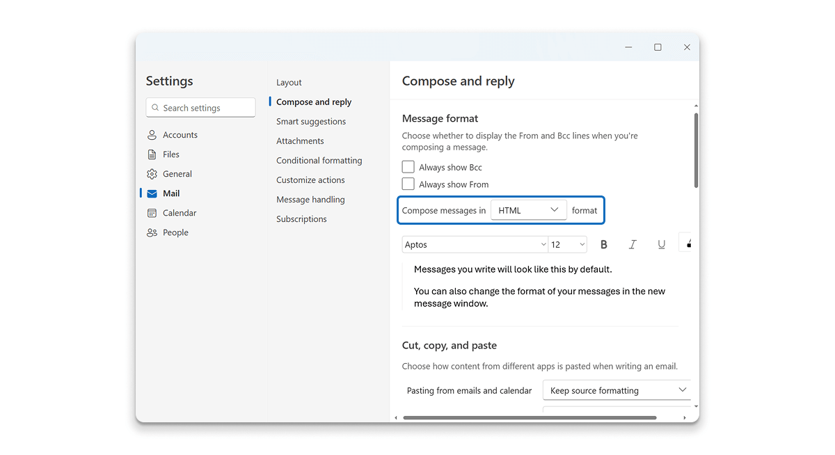Compose messages in HTML format