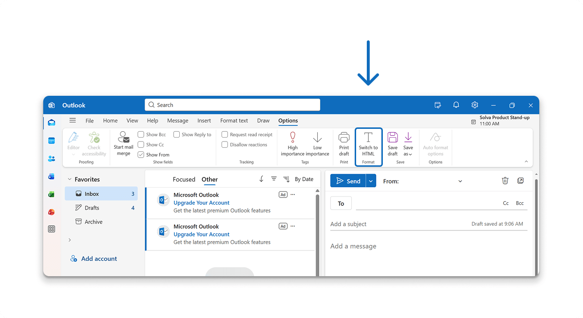 Swithcj Email Format to HTML