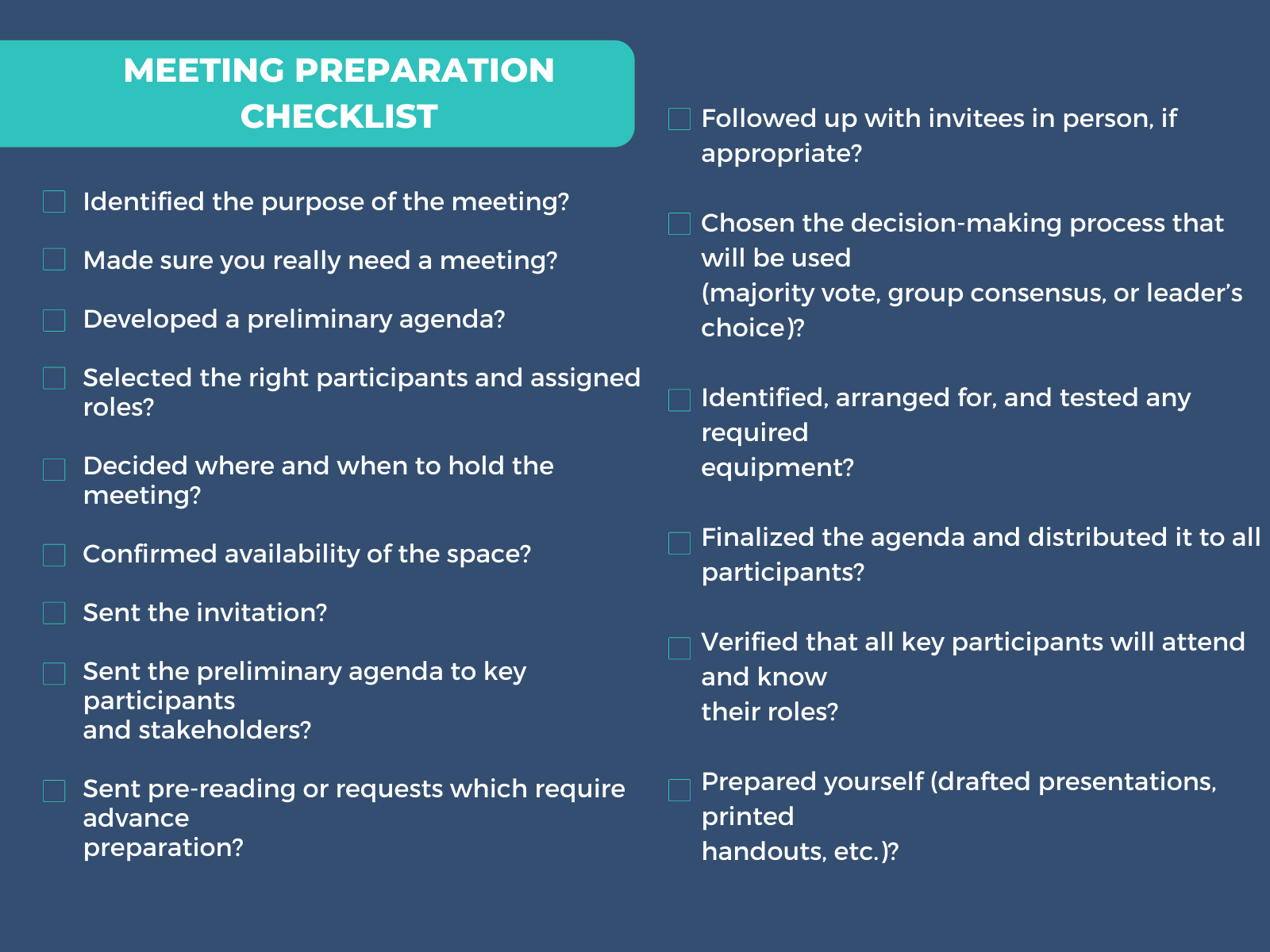 Meeting preparation checklist