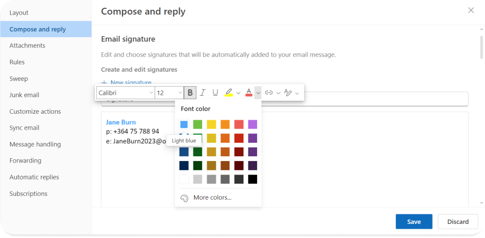 edit email signature color outlook