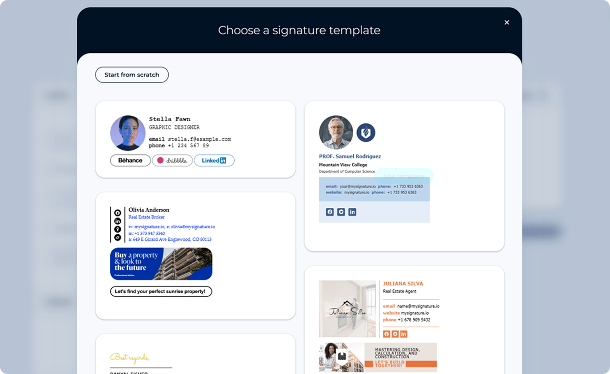 Choose a signature template from MySignature