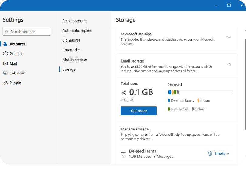 Outlook storage
