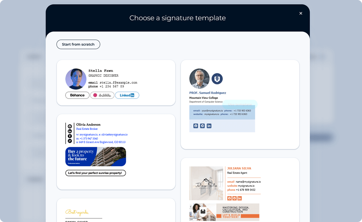 Choose a signature template from MySignature