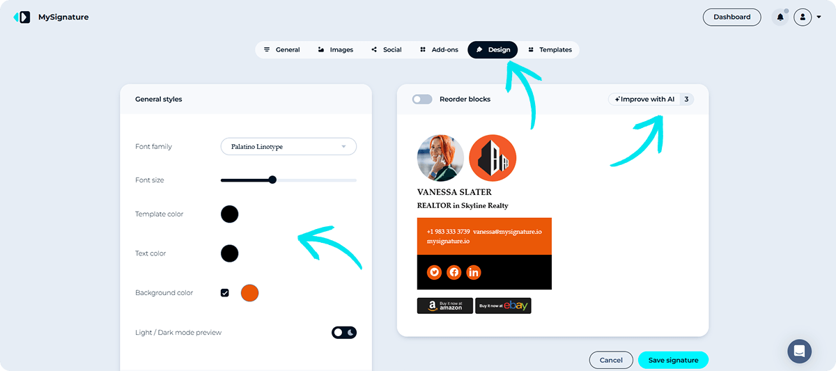Design Tab MySignature Editor