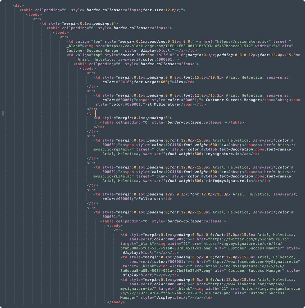 HTML code for email signature