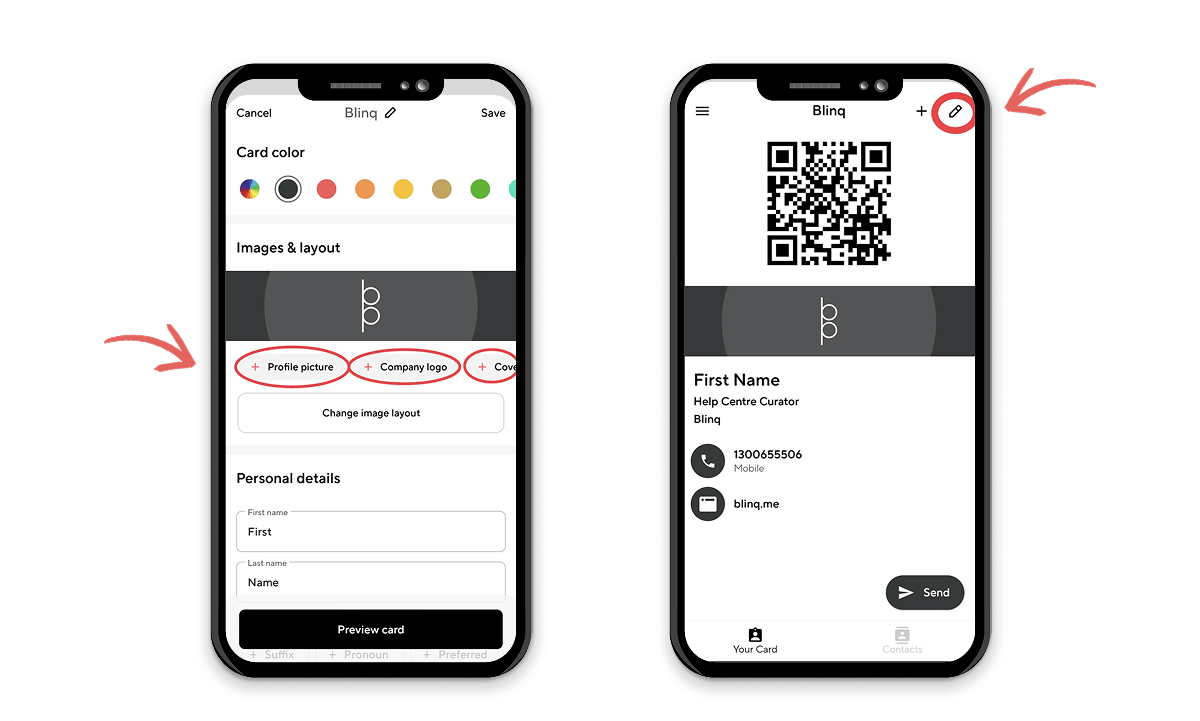 A screenshot of card creation in Blinq