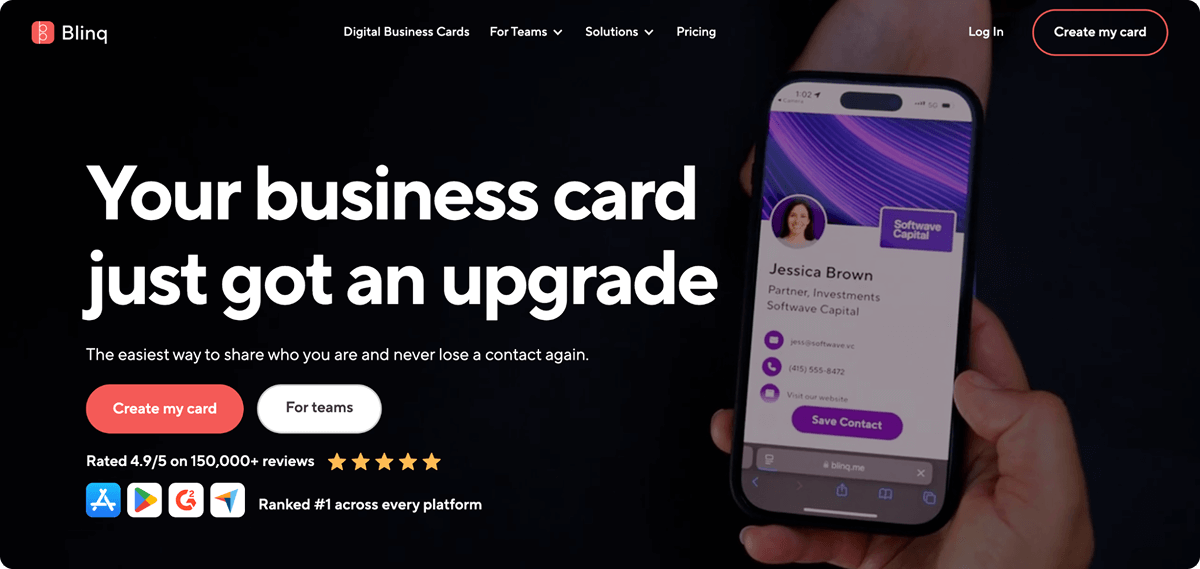 A screenshot of the Blinq website homepage