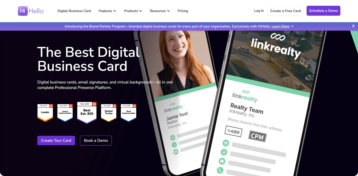 A screenshot of the HiHello website homepage