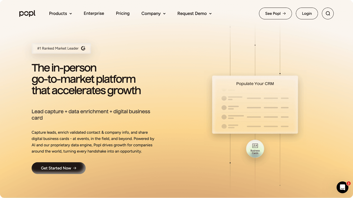 A screenshot of the Popl website homepage