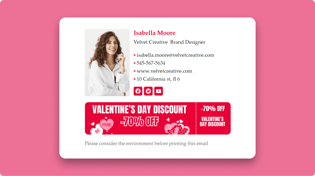 Email Signature With Valentine's Day graphics (hearts, roses, cupids)