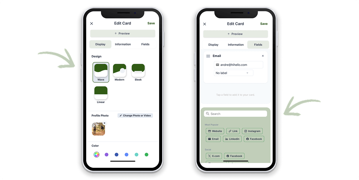 HiHello digital business card creation process