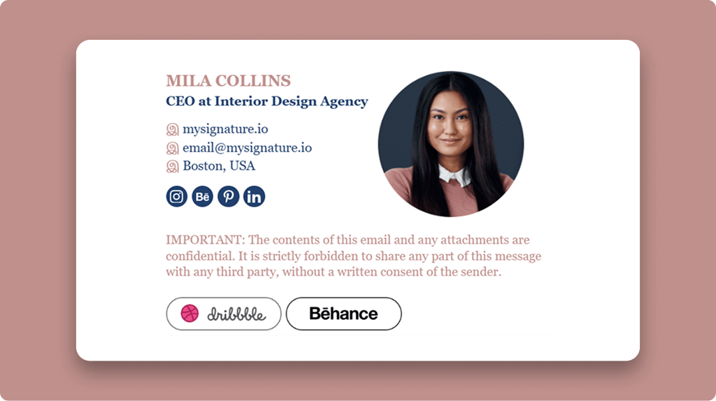 Email signature example with a disclaimer for clarity