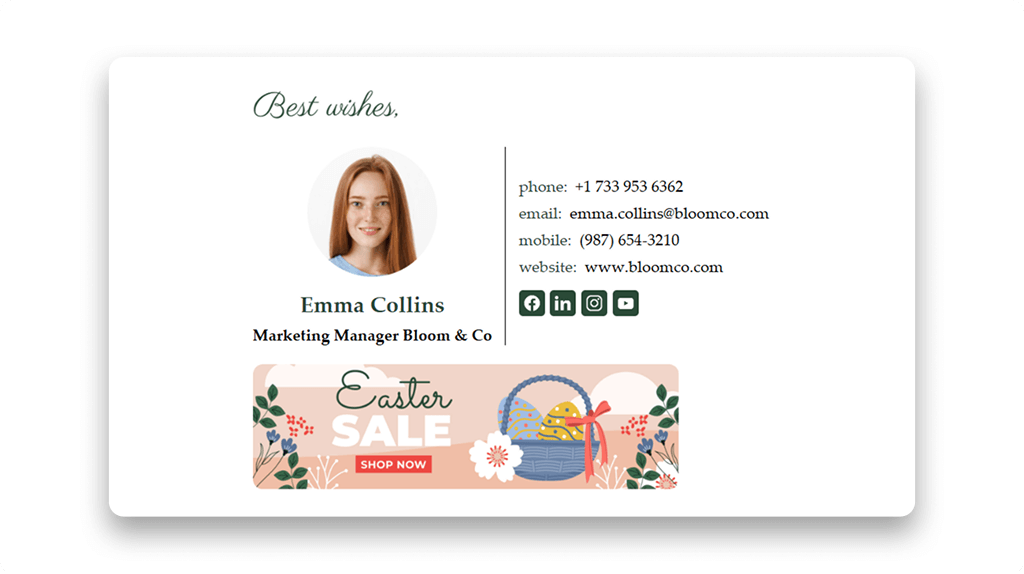 Easter Sale Email Signature Banner with Basket Icon Example