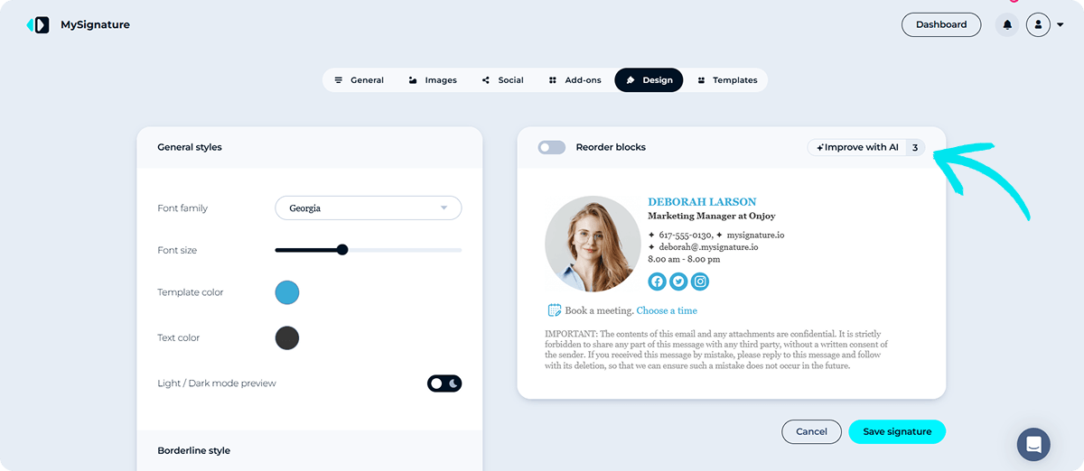 Improve MySignature Email Signature with Ai